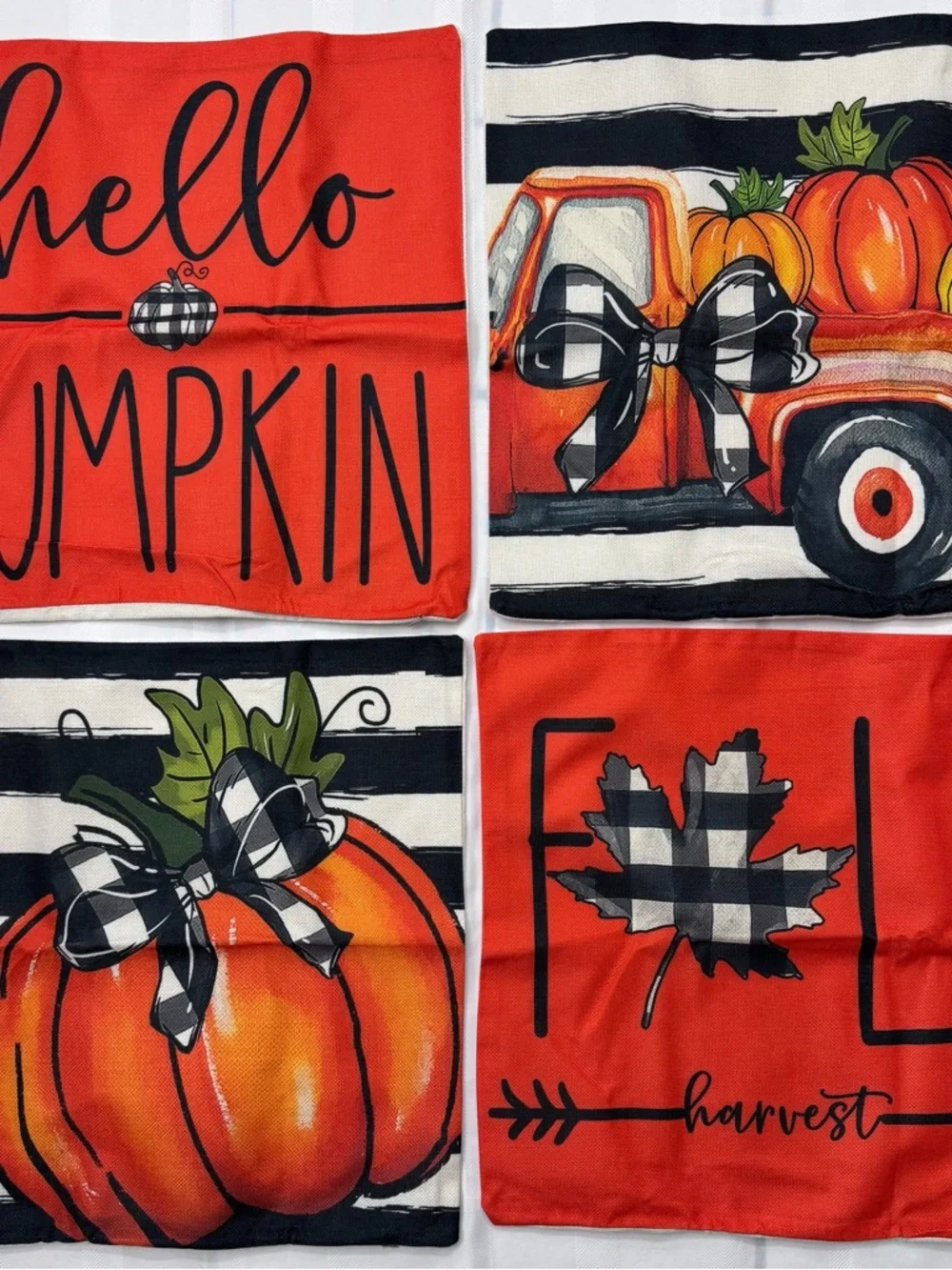 Hello Pumpkin Fall Accent Pillow Set - Orange Seasonal Throw Pillows